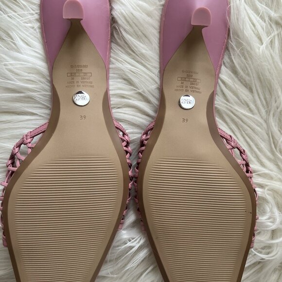 Zara Pink Leather Kitten Heel Sandals - Picture 2 of 5